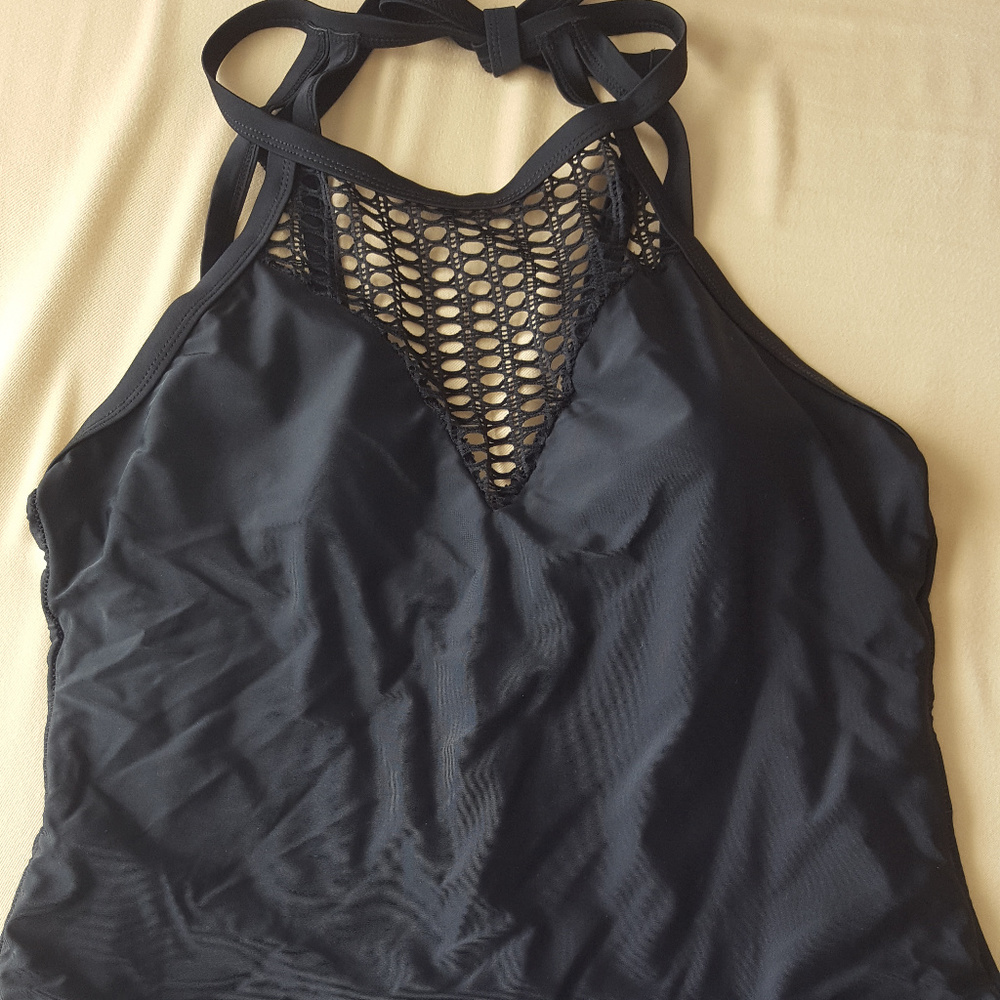 Sexy one piece swimsuit with crochet insert